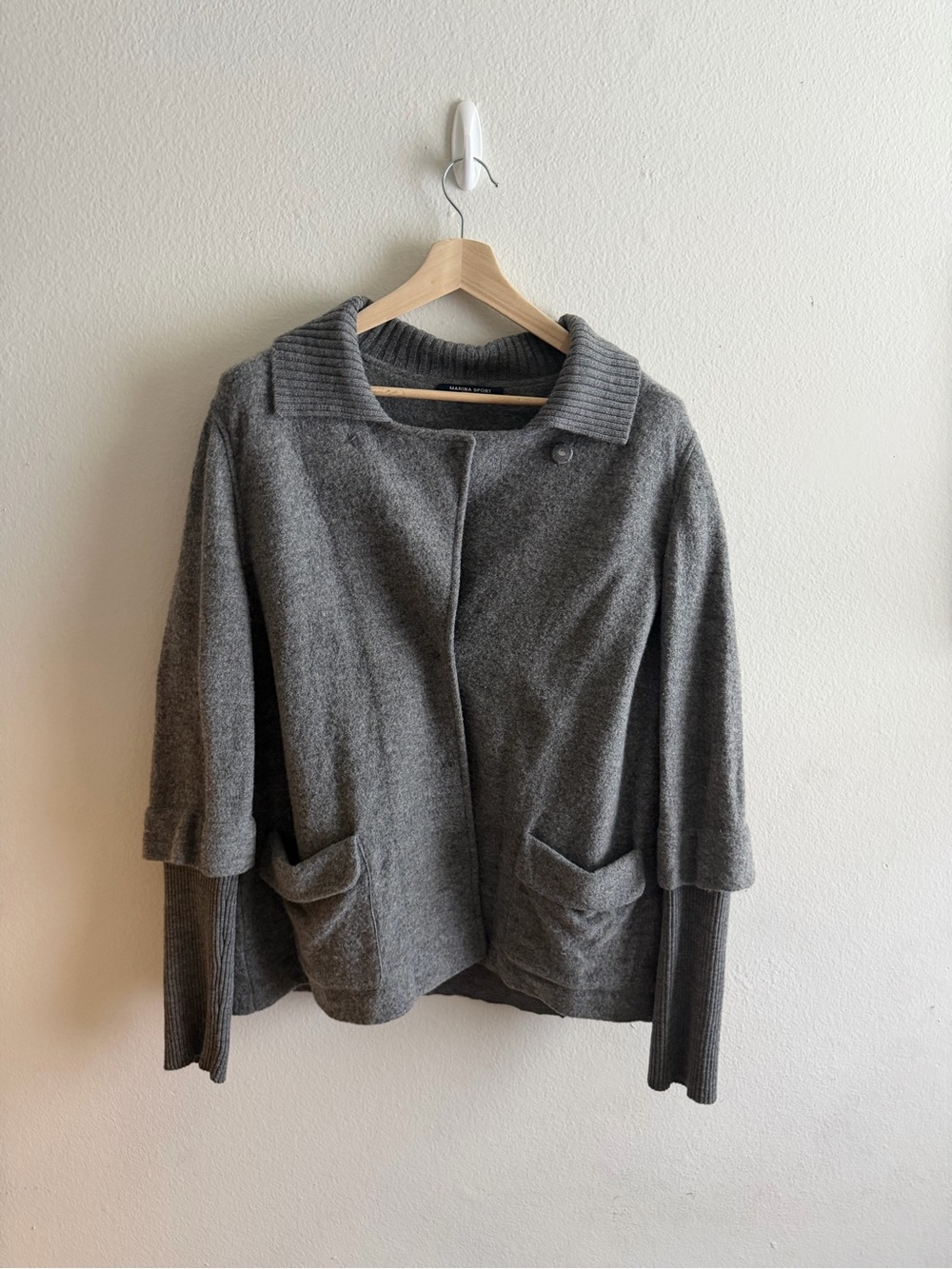 Marina Sport Marina Rinaldi Gray Wool Button Cardigan Collared Size XL